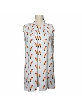Peck & Peck Sleeveless Tunic Top White Parrots Tropical Resort Island